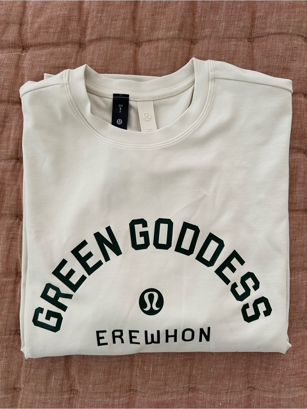 Lululemon Cream Crewneck With Dark Green Arched Graphic